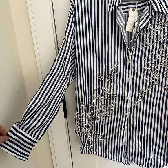NWT Anthropologie Striped Sequined Button Up Shirt (Medium) - Picture 7 of 8
